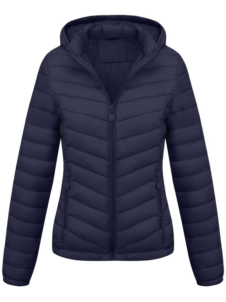 Moderne Pufferjacke Mit Reißverschluss Für Damen | Schräge Taschen
