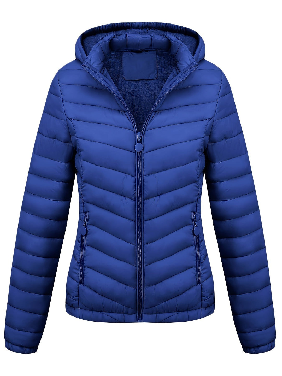 Moderne Pufferjacke Mit Reißverschluss Für Damen | Schräge Taschen