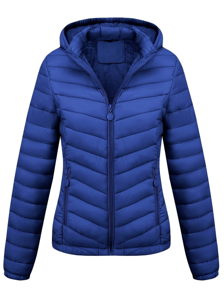 Moderne Pufferjacke Mit Reißverschluss Für Damen | Schräge Taschen