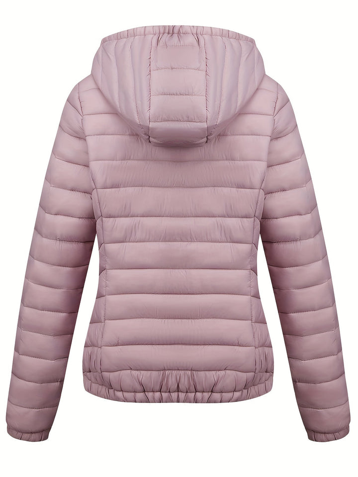 Moderne Pufferjacke Mit Reißverschluss Für Damen | Schräge Taschen