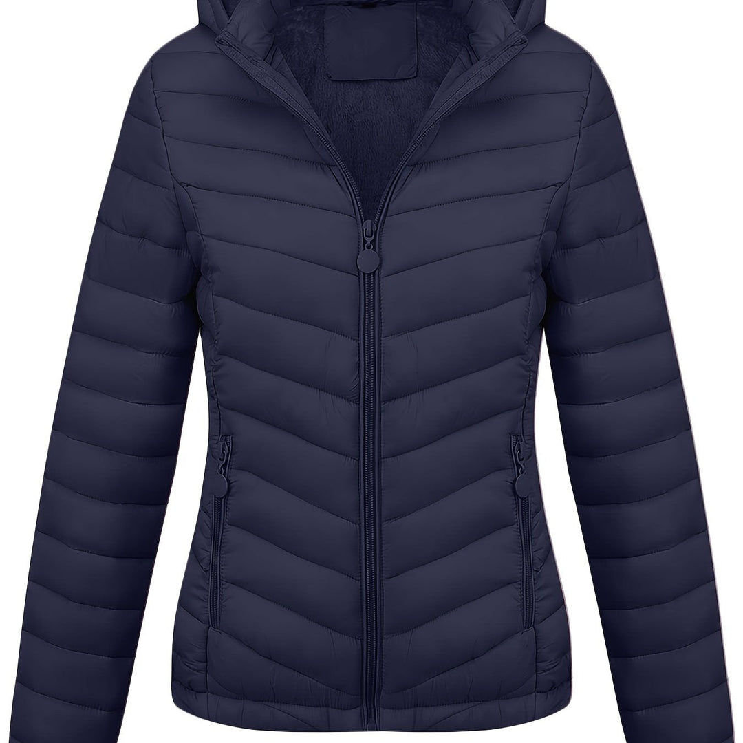 Moderne Pufferjacke Mit Reißverschluss Für Damen | Schräge Taschen