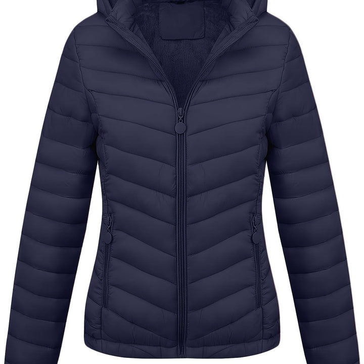 Moderne Pufferjacke Mit Reißverschluss Für Damen | Schräge Taschen