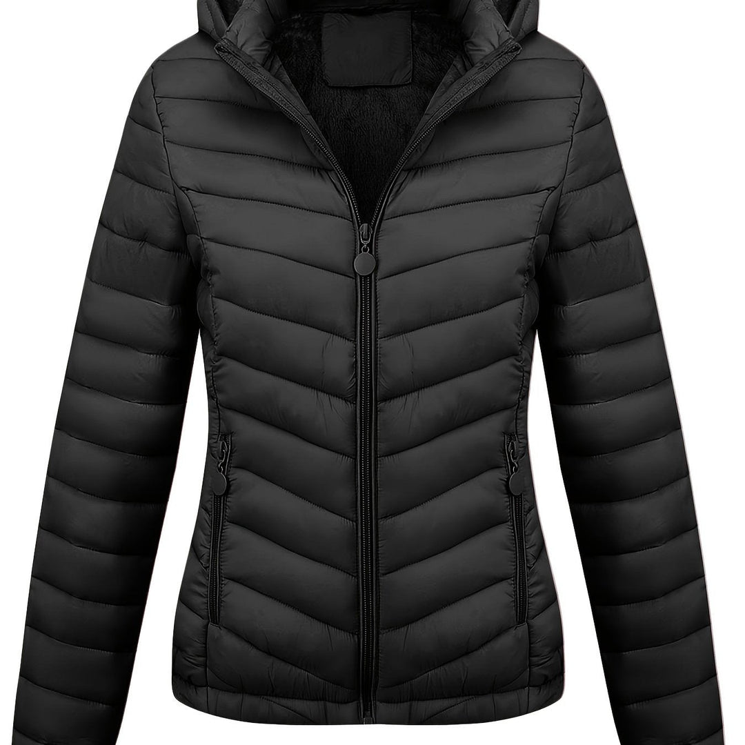Moderne Pufferjacke Mit Reißverschluss Für Damen | Schräge Taschen