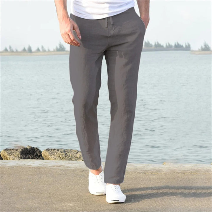 Herren Leinenhose mit geradem Schnitt und Taschen