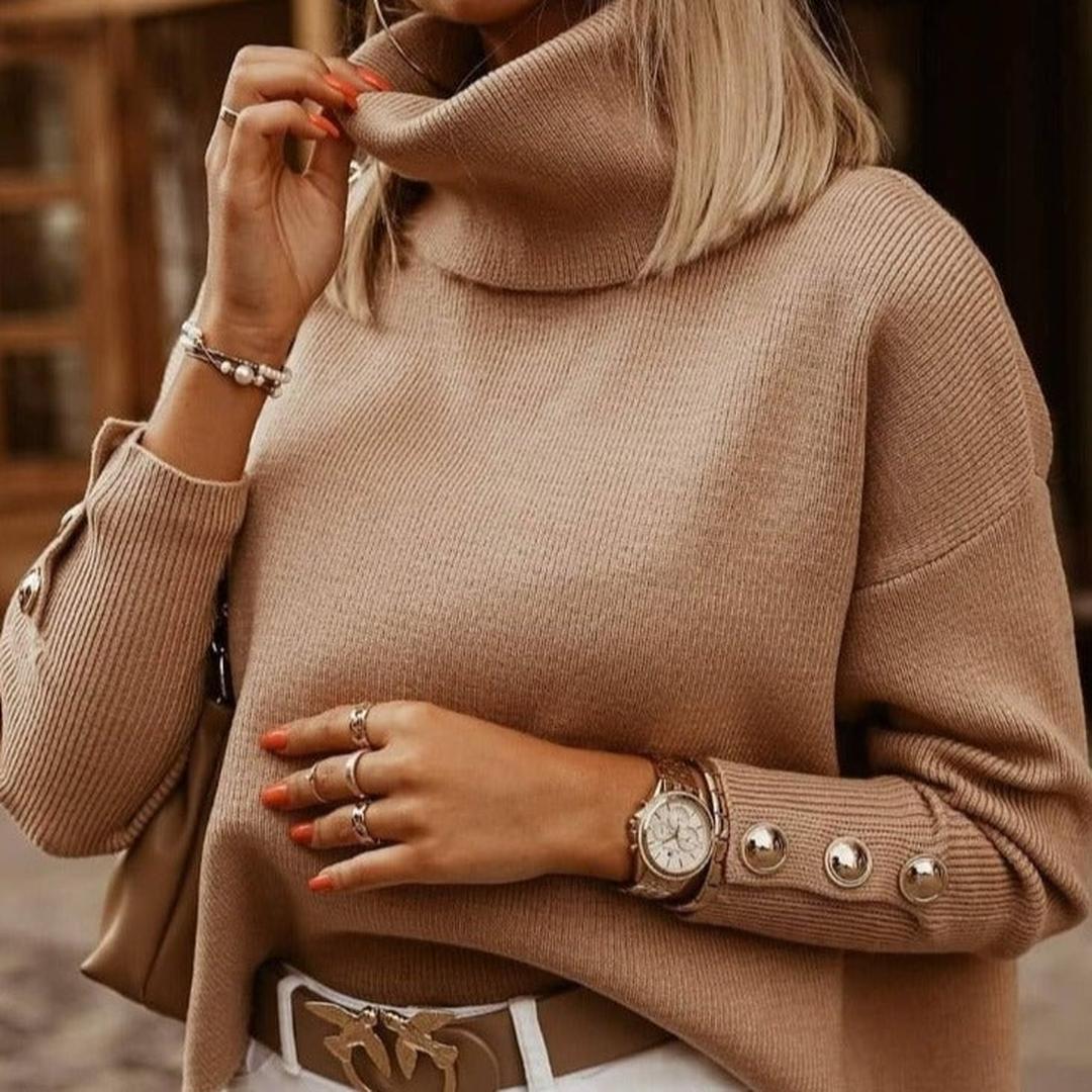 Damen Trendiger Pullover Mit Langarm | Knopfdetail