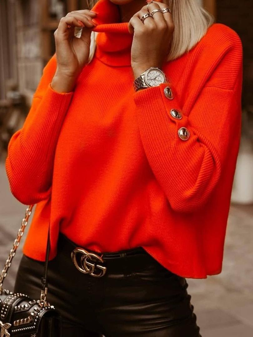 Damen Trendiger Pullover Mit Langarm | Knopfdetail