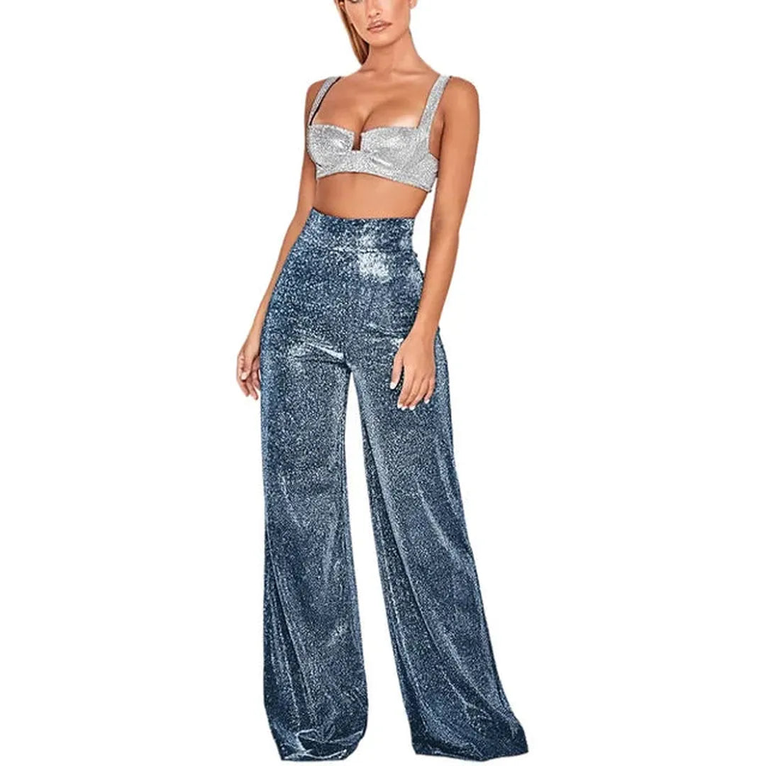 Damen Stylische Hose Mit Glitzer | Hoch Tailliert