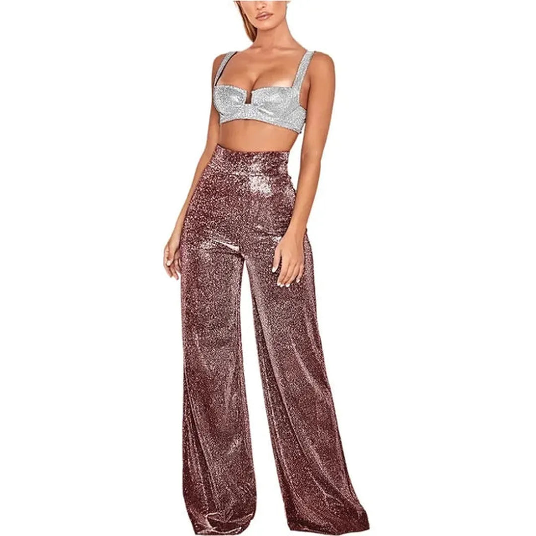 Damen Stylische Hose Mit Glitzer | Hoch Tailliert