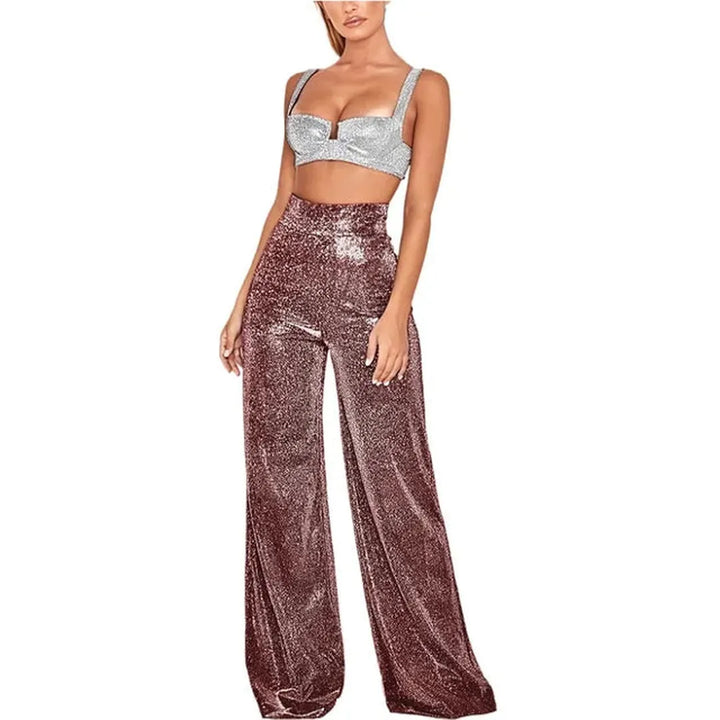 Damen Stylische Hose Mit Glitzer | Hoch Tailliert