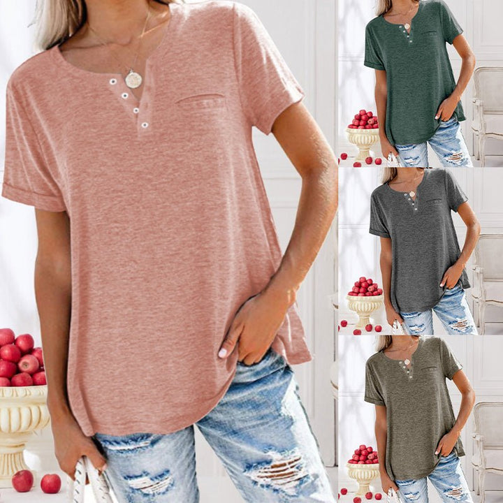 Damen T Shirt für den Sommer mit kurzen Ärmeln und Knopfleiste