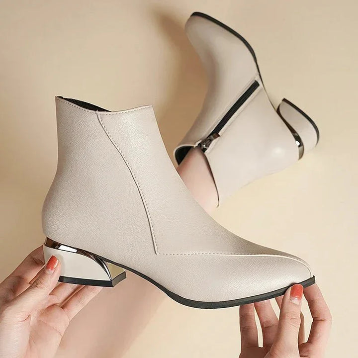 Damen Stiefeletten aus veganem Leder mit seitlichem Reißverschluss