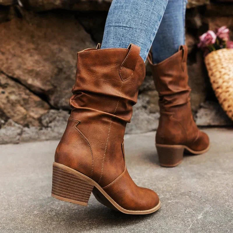Damen Stiefel aus veganem Leder mit Raffungen