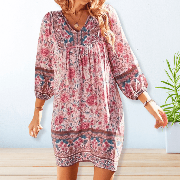 Damen Boho Midikleid mit Blumenmuster