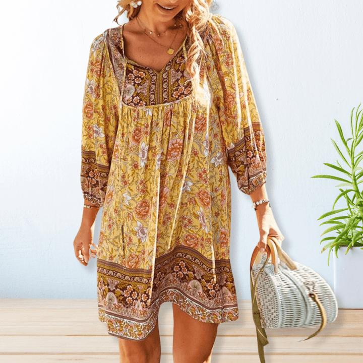 Damen Boho Midikleid mit Blumenmuster