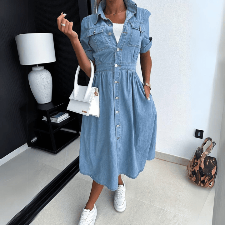 Damen Jeans Midikleid mit Knopfleiste