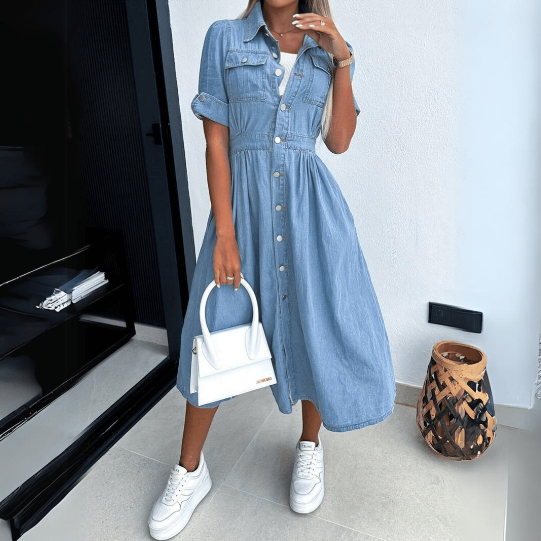 Damen Jeans Midikleid mit Knopfleiste
