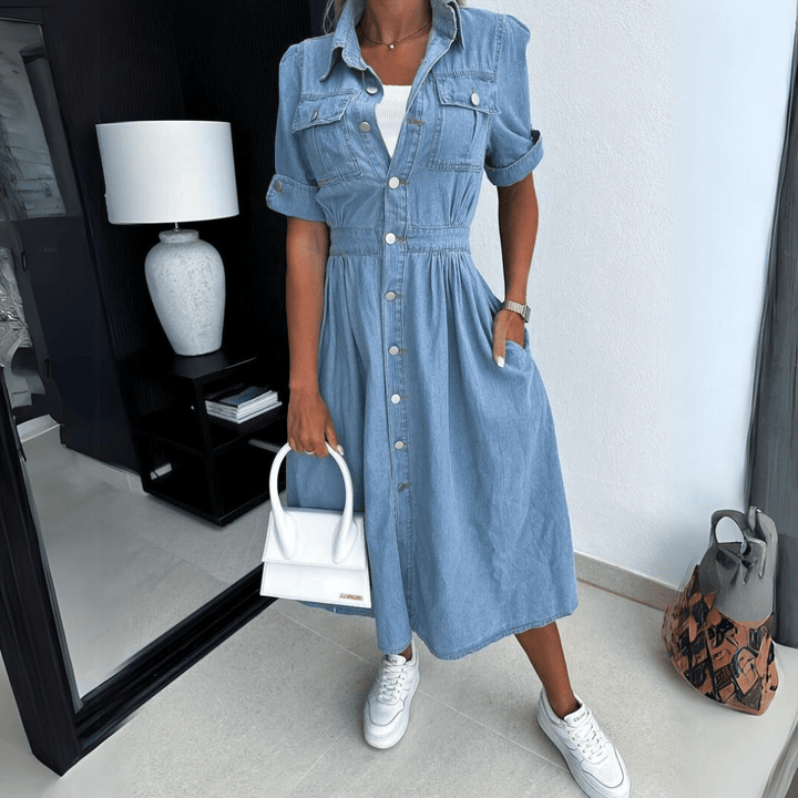 Damen Jeans Midikleid mit Knopfleiste