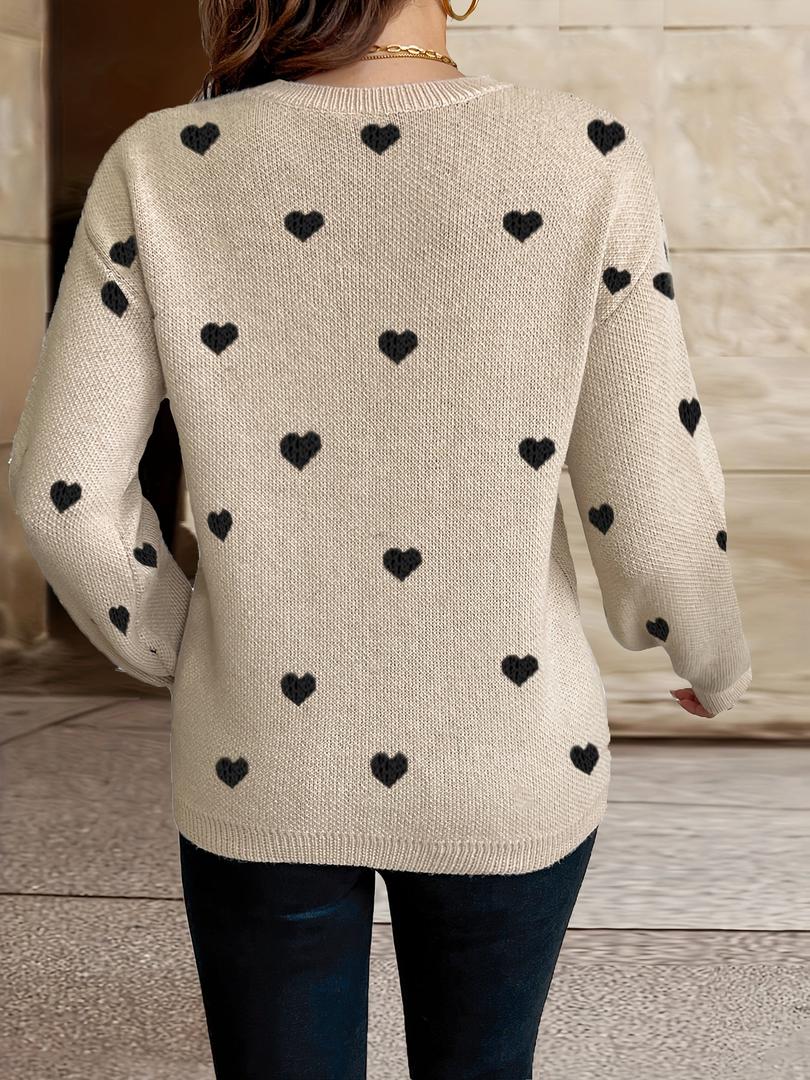 Damen Pullover Mit Herzmuster | Rundhalsausschnitt