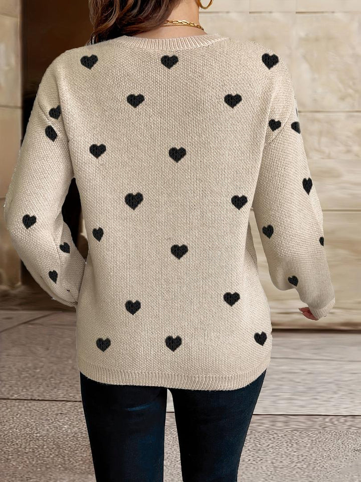 Damen Pullover Mit Herzmuster | Rundhalsausschnitt