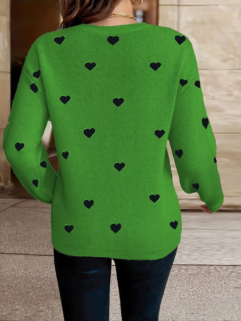 Damen Pullover Mit Herzmuster | Rundhalsausschnitt