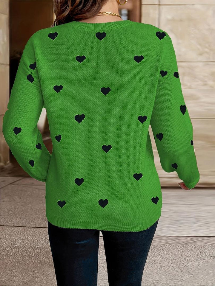 Damen Pullover Mit Herzmuster | Rundhalsausschnitt