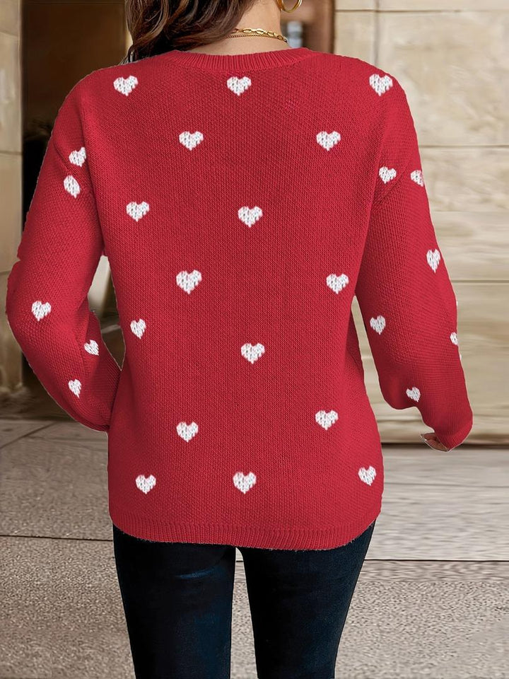 Damen Pullover Mit Herzmuster | Rundhalsausschnitt
