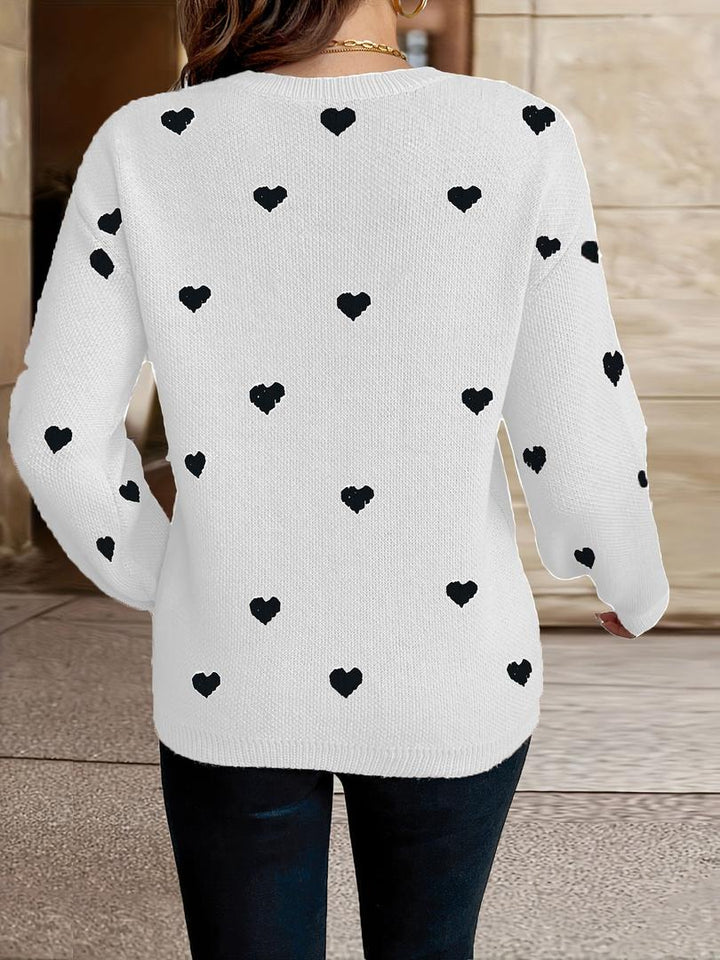 Damen Pullover Mit Herzmuster | Rundhalsausschnitt