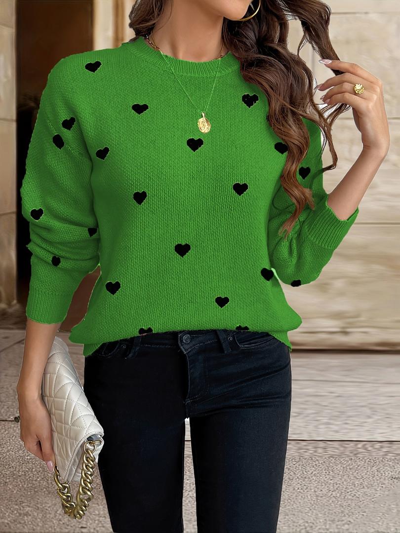 Damen Pullover Mit Herzmuster | Rundhalsausschnitt