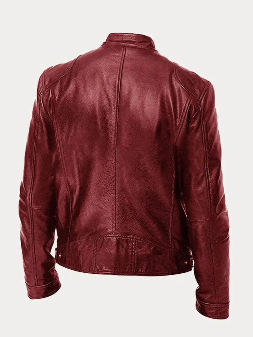 Leder-Bikerjacke In Einfarbig | Mit Reißverschluss