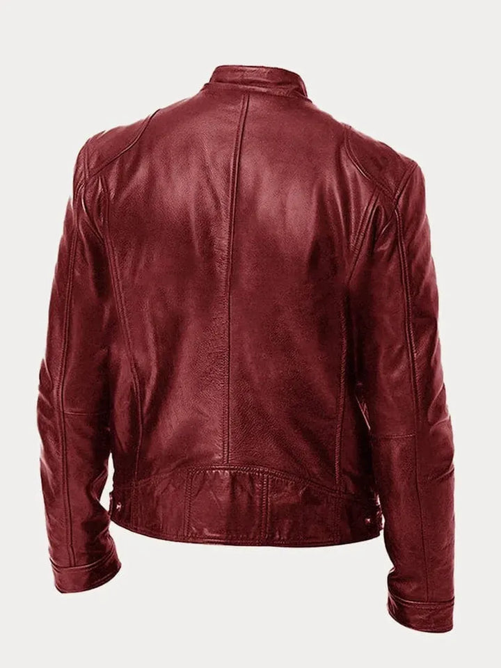 Leder-Bikerjacke In Einfarbig | Mit Reißverschluss