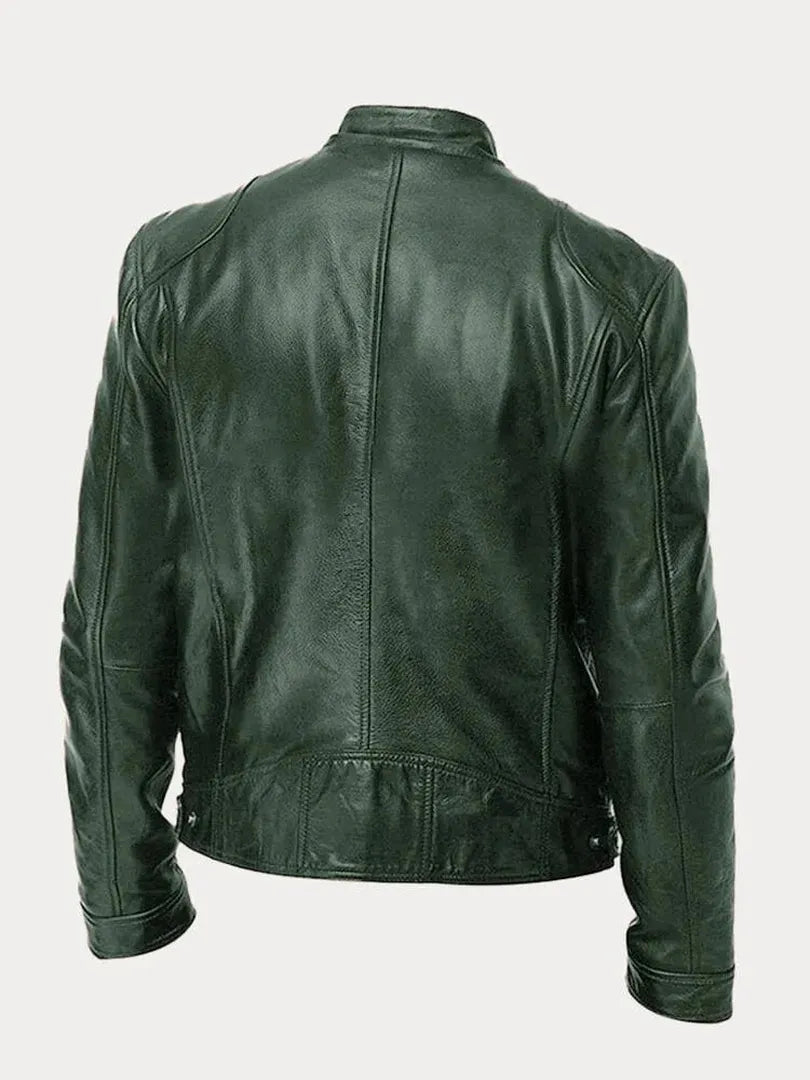 Leder-Bikerjacke In Einfarbig | Mit Reißverschluss
