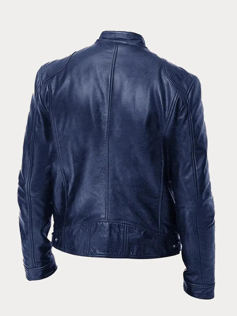 Leder-Bikerjacke In Einfarbig | Mit Reißverschluss