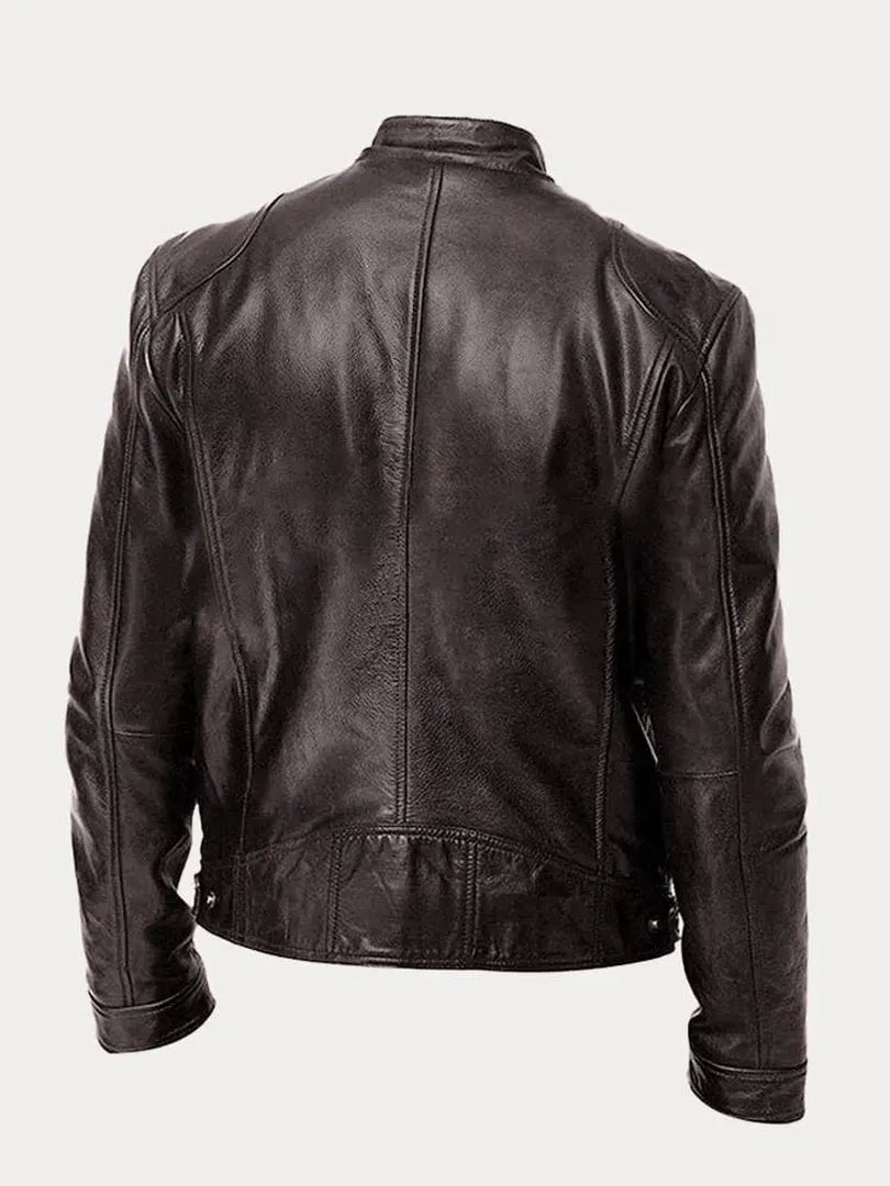 Leder-Bikerjacke In Einfarbig | Mit Reißverschluss