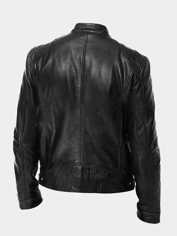 Leder-Bikerjacke In Einfarbig | Mit Reißverschluss