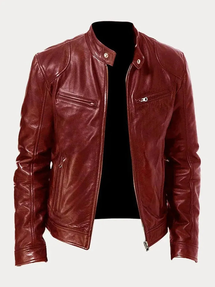 Leder-Bikerjacke In Einfarbig | Mit Reißverschluss