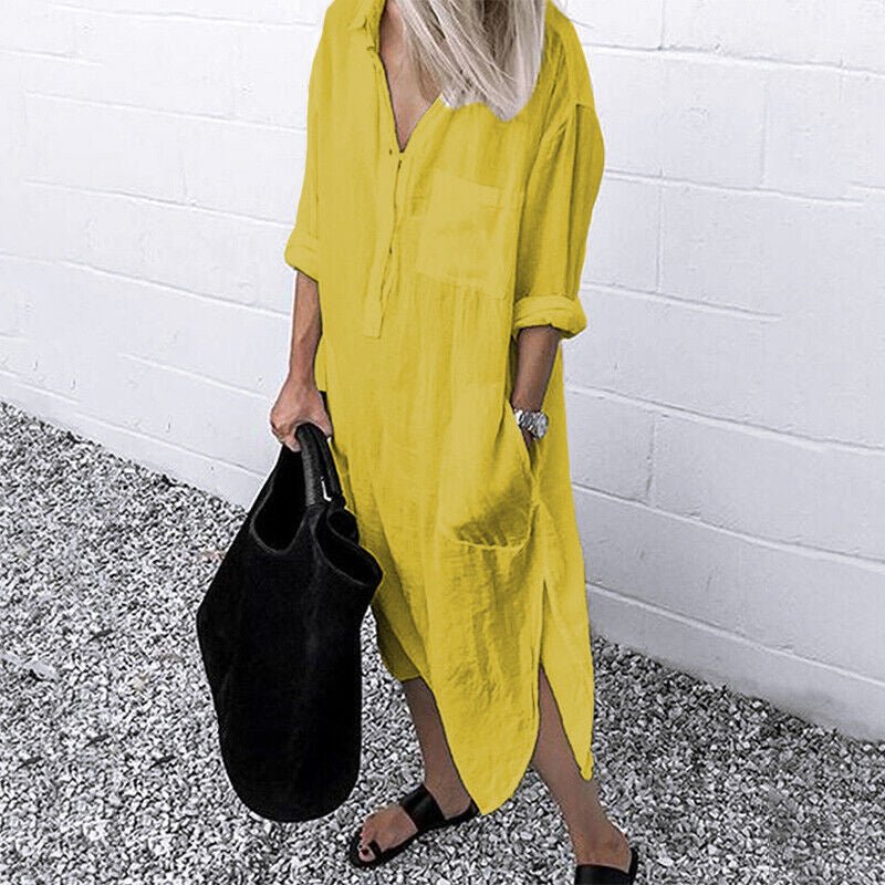 Maxi-Hemdkleid im Leinenstil für Damen