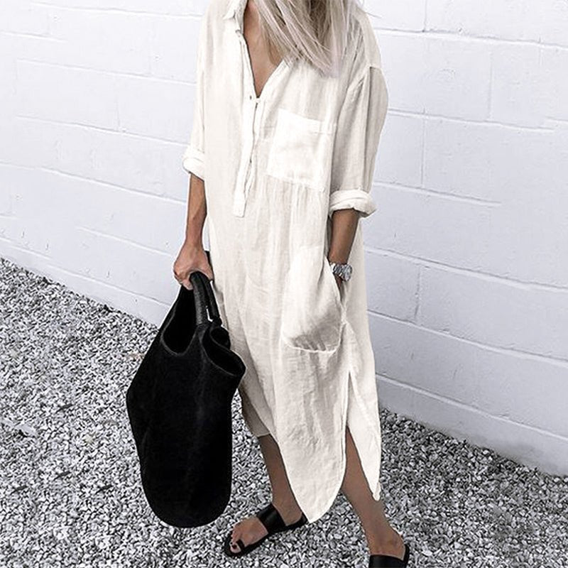 Maxi-Hemdkleid im Leinenstil für Damen