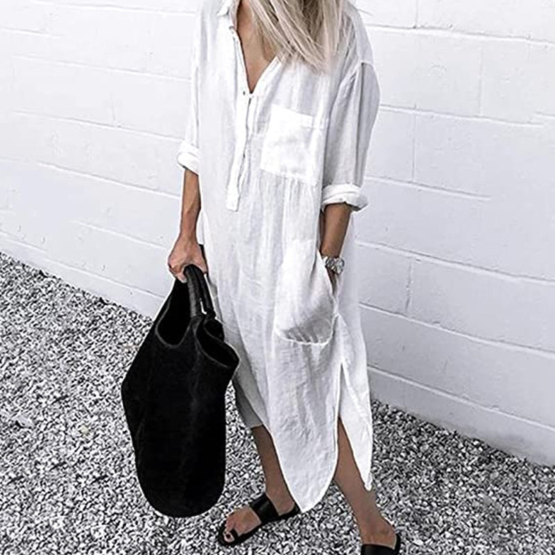 Maxi-Hemdkleid im Leinenstil für Damen